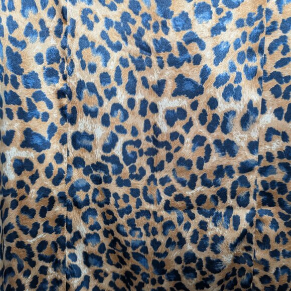 Lulu’s Global Icon Tan & Navy Blue Leopard Print Satin Midi Skirt Size Small - Picture 10 of 11